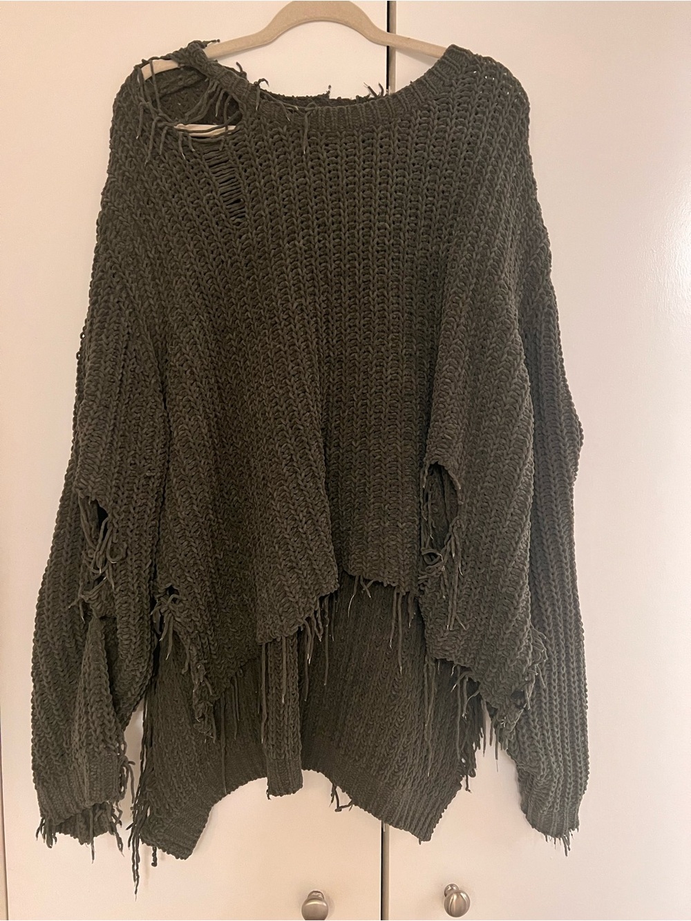 Dope Oversized Distressed Women's Sweater - Olive Green